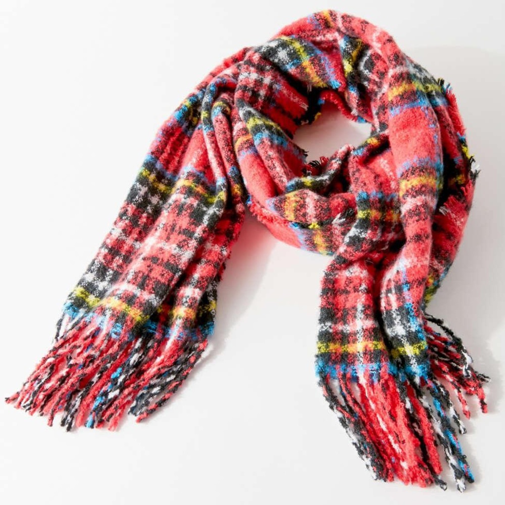 Urban outfitters plaid fuzzy scarf